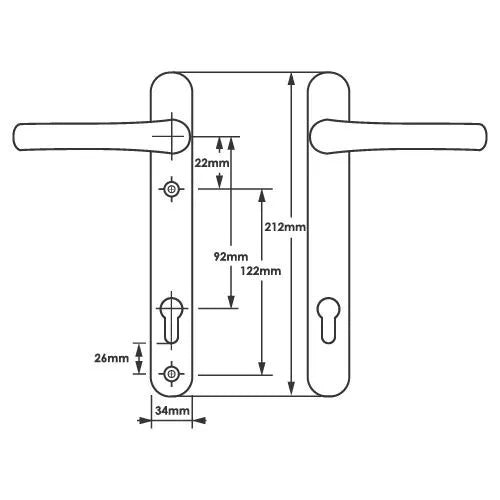 Lever Lever UPVC Multipoint Door Handles - 92mm PZ Sprung 122mm Screw Centres