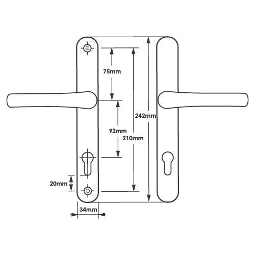 Lever Lever UPVC Multipoint Door Handles - 92mm PZ Sprung 210mm Screw Centres